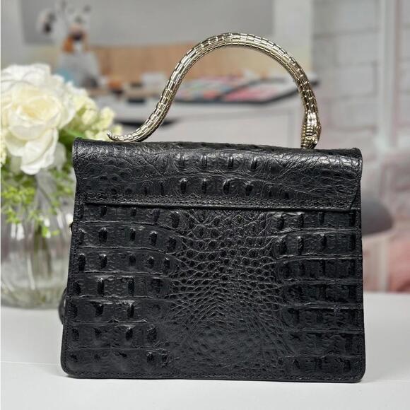 House of Harlow 1960 Croc-Embossed Top black Handle Bag with Crossbody Strap - Picture 2 of 8
